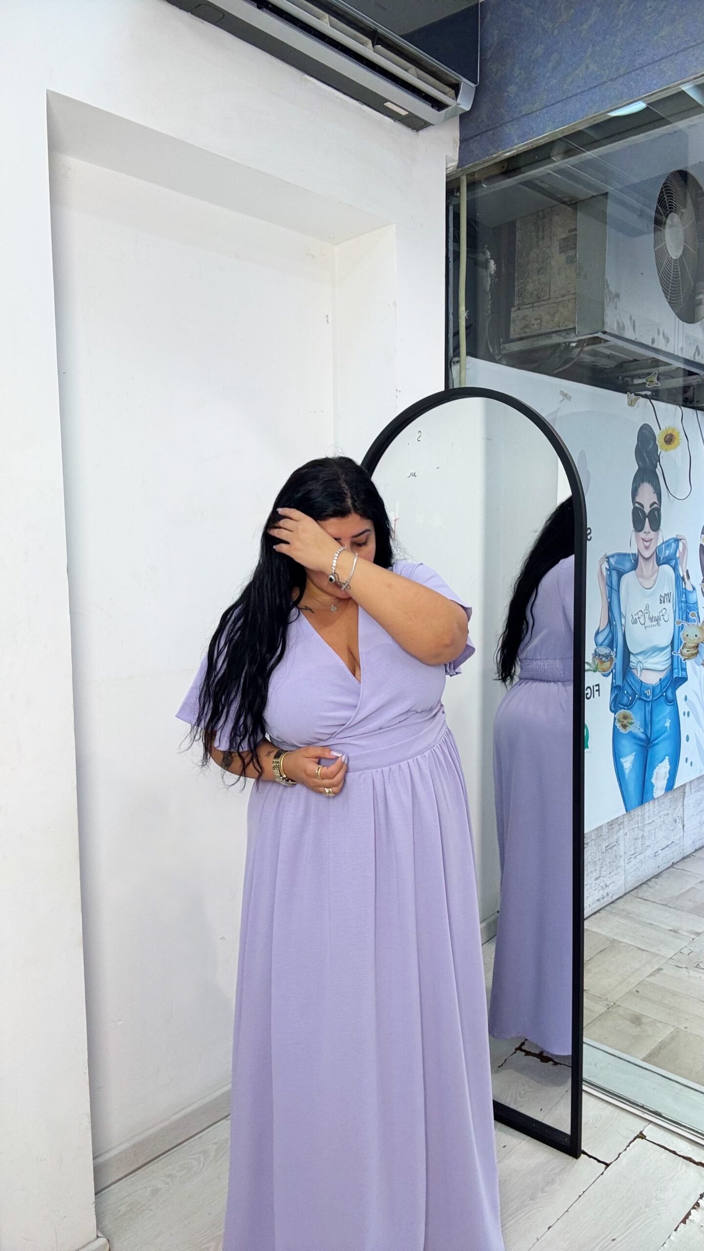 Plus Size Overlapping V-Neck Ruffled waist Pleated long dress maxi - Image 2