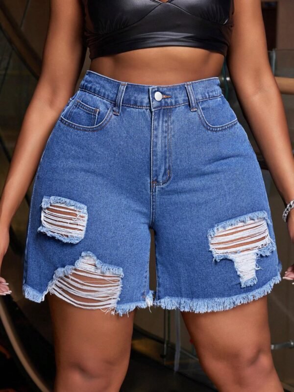 Plus size denim ripped short jeans