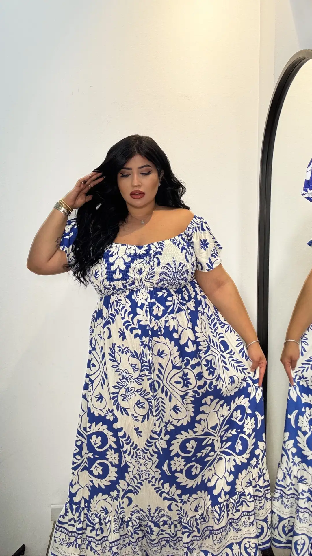 Plus Size off-shoulder summer printed maxi dress