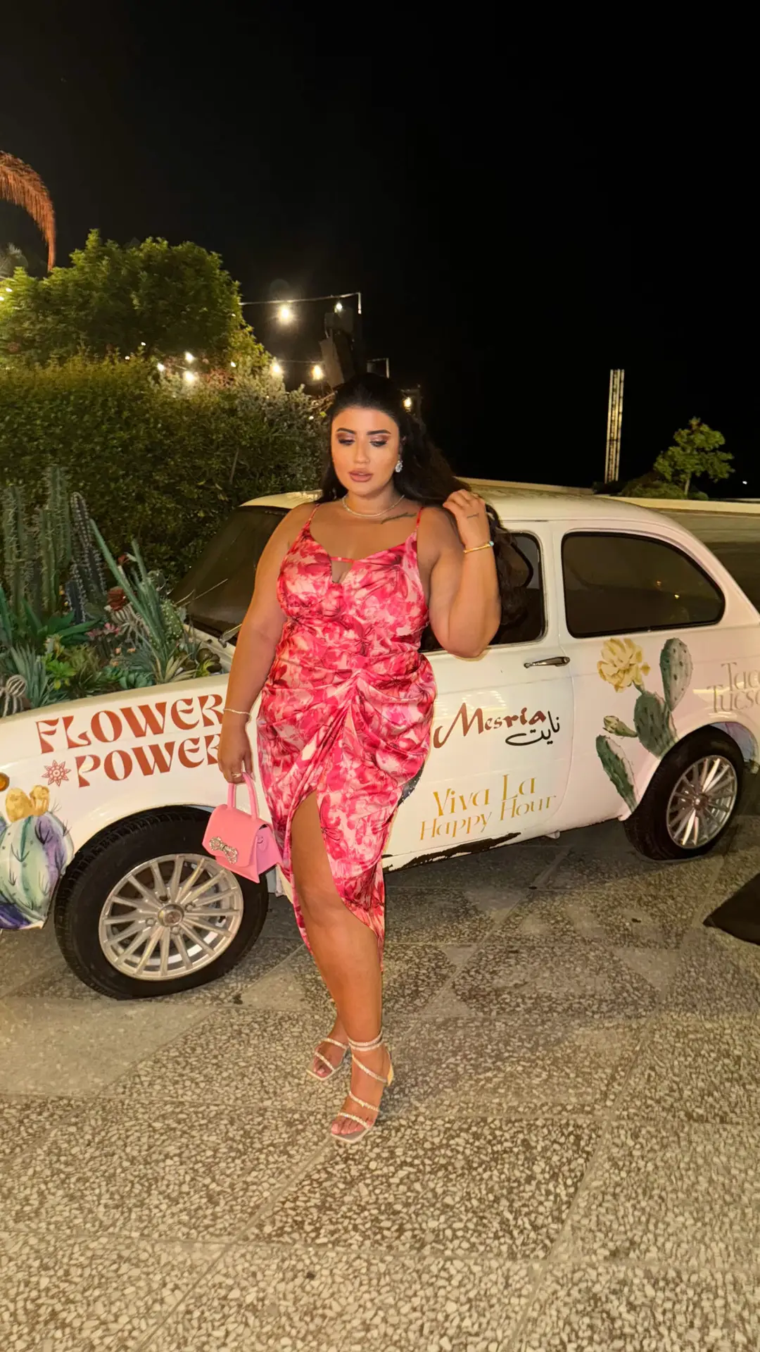 Plus Size Satin floral , asymmetrical Night out SXY dress - Image 4