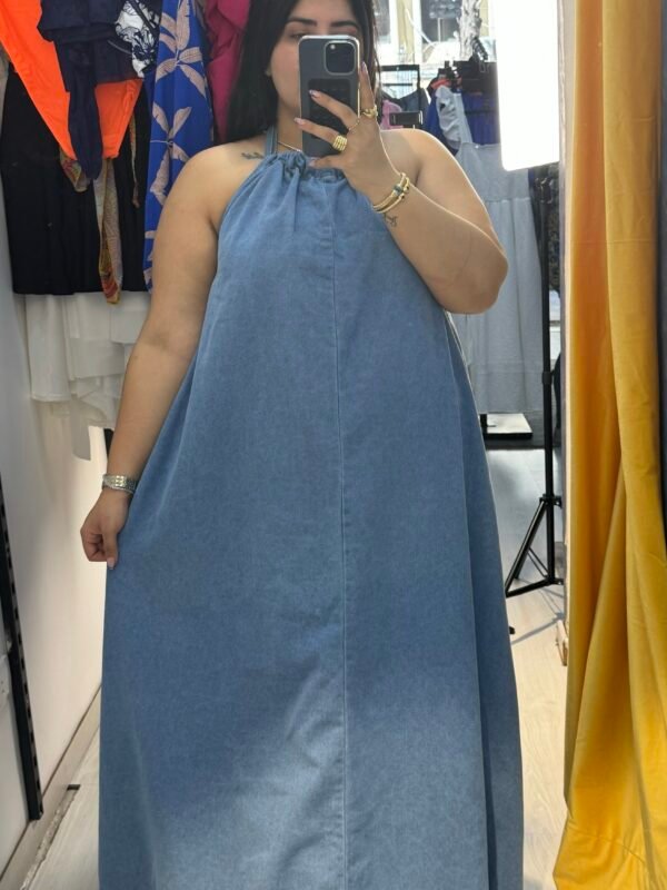 Long denim dress , backless denim