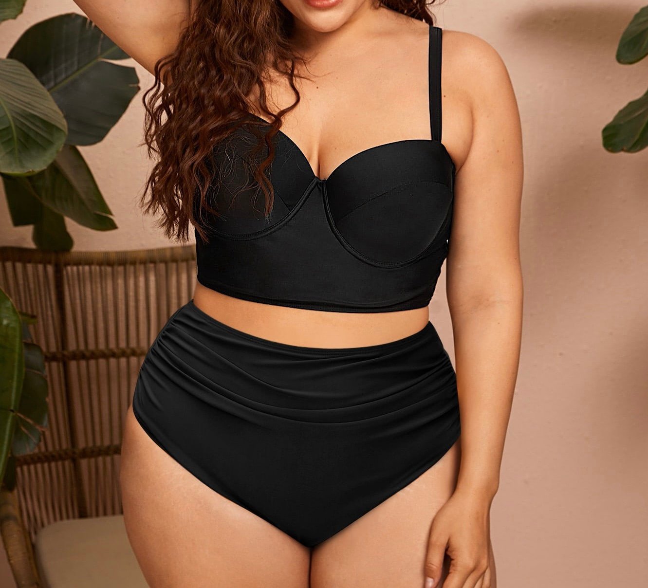 Black 2 pcs swimsuit , push up bustier