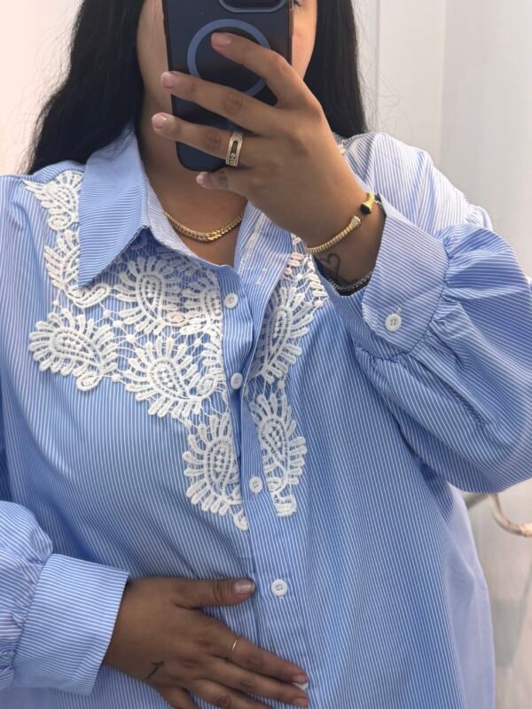 2 pieces Set : Blue and White long sleeve blouse and pants