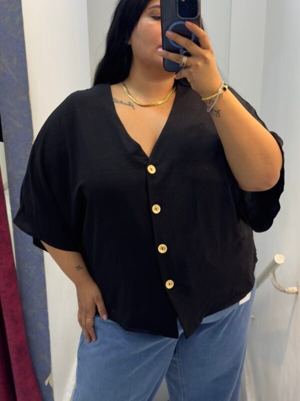 V-neck loose black blouse