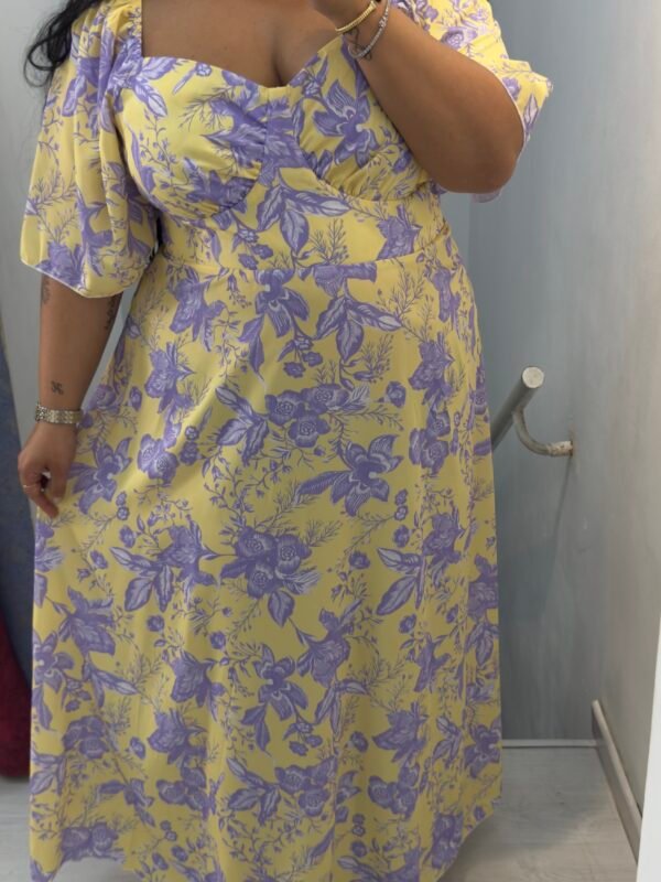 Plus size yellow purple floral dress , casual and elegant summer dress