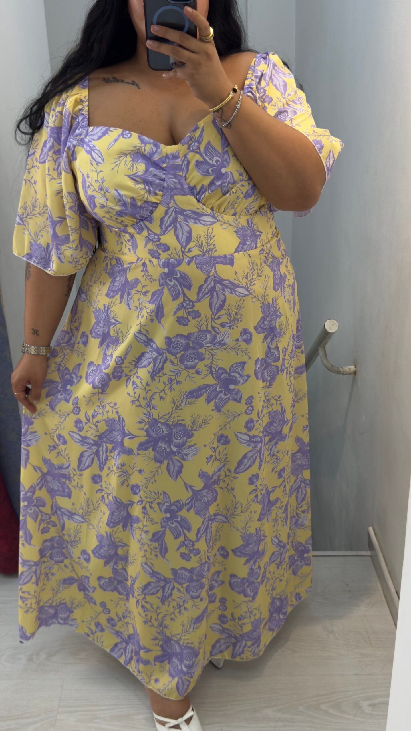 Plus size yellow purple floral dress , casual and elegant summer dress