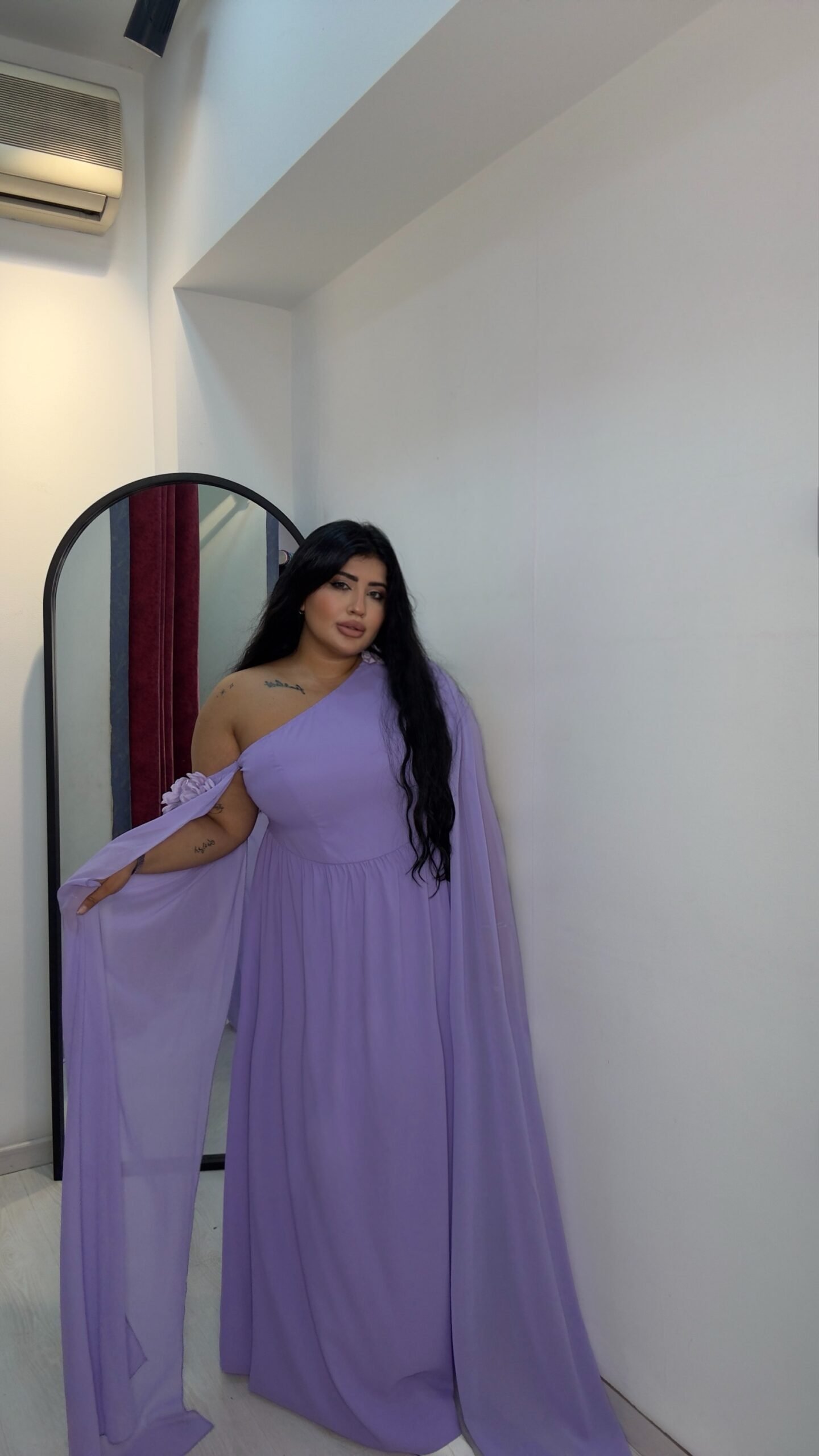 Purple mosline flower bridesmaids dress - Image 3