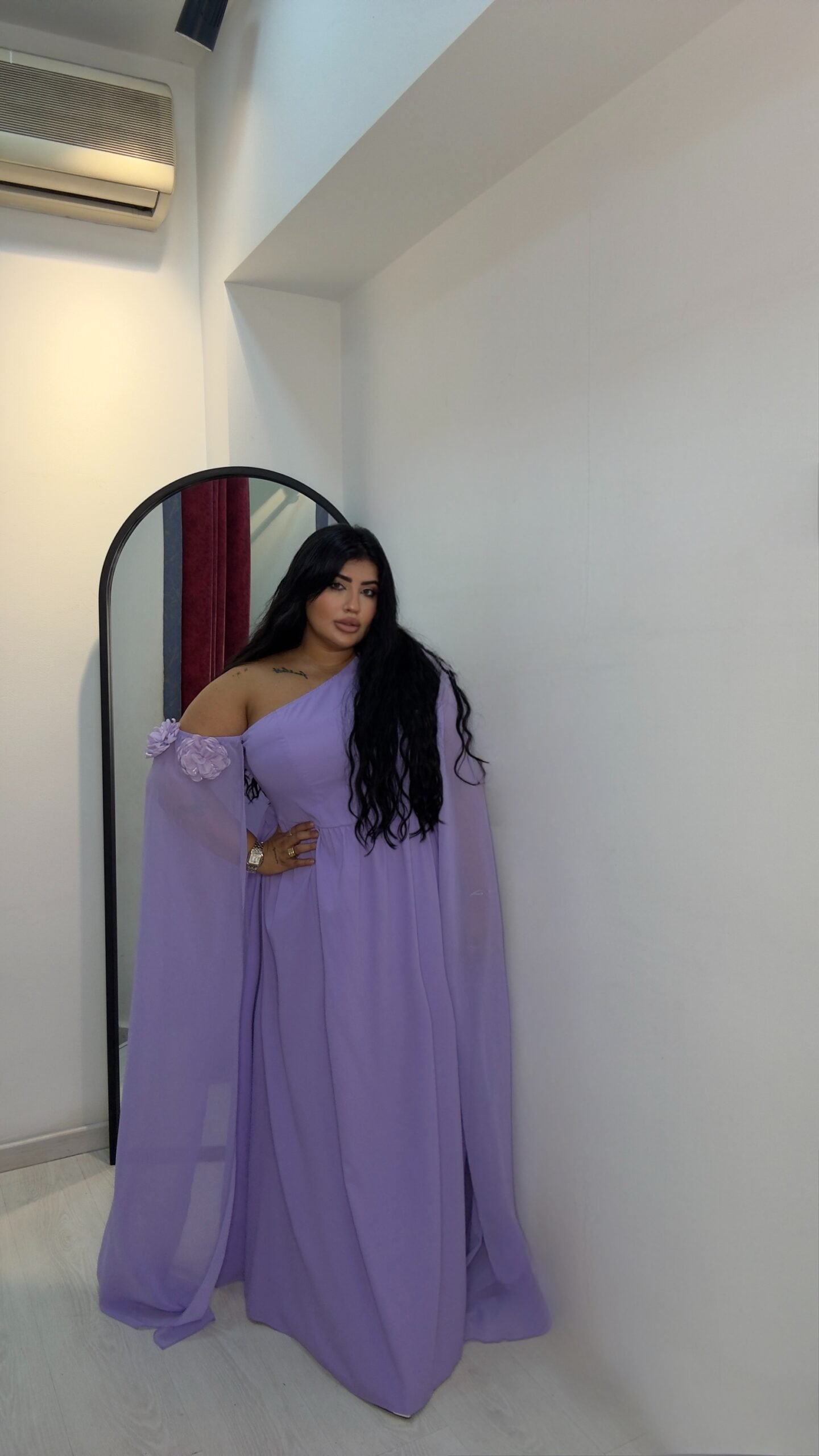 Purple mosline flower bridesmaids dress