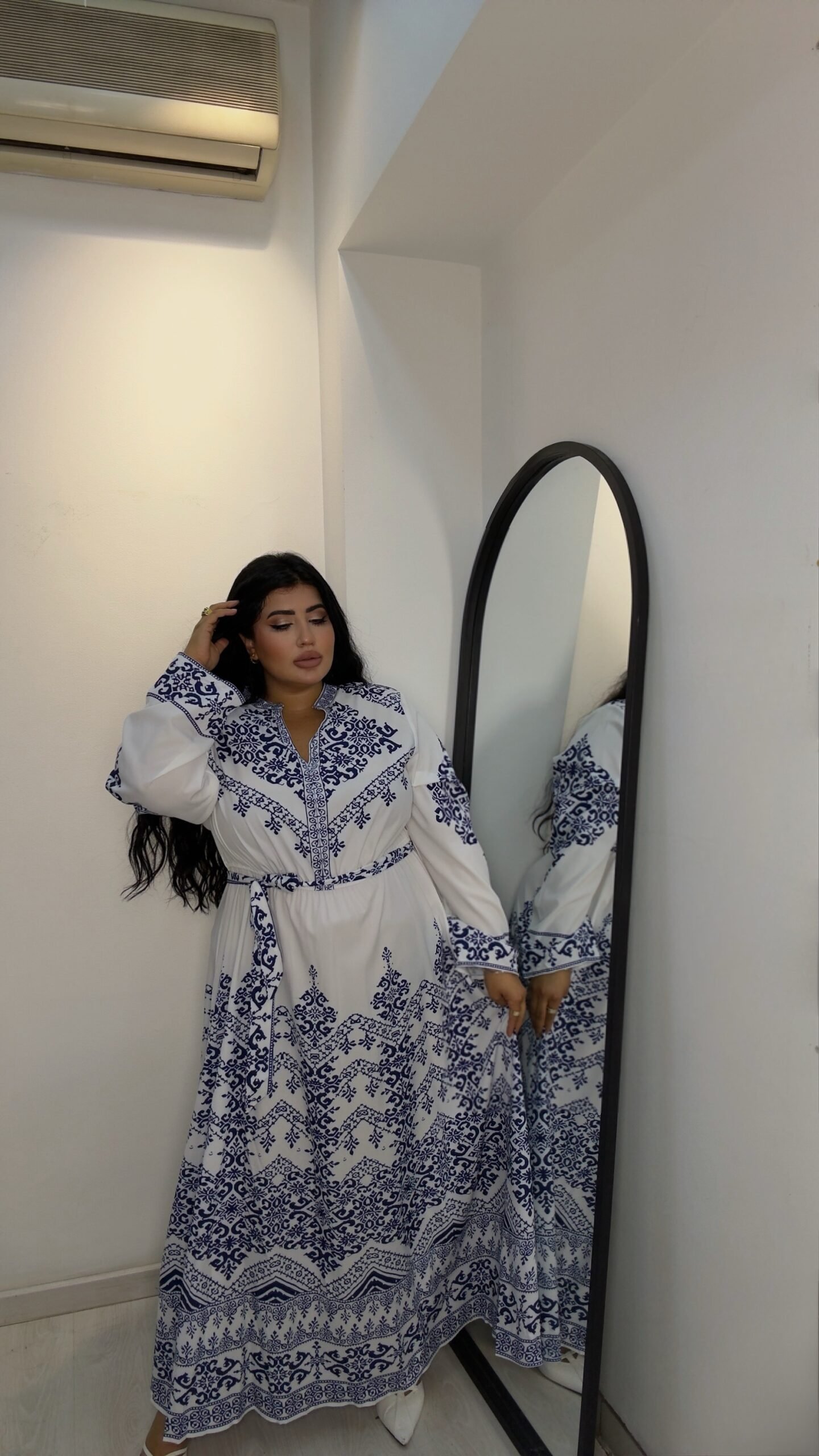 Plus size Elena dress casual , elegant blue and white
