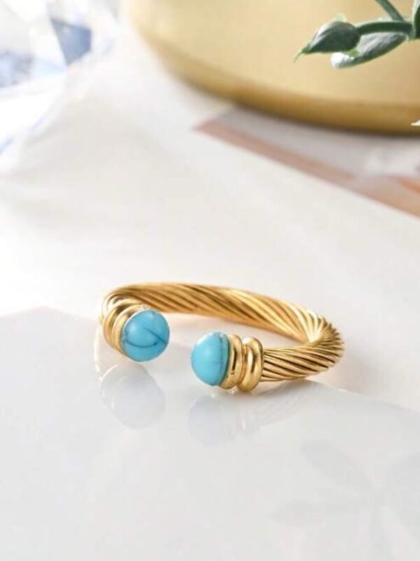 Ring retro asymmetrical tiger eye pearl stainless steel 18k gold plated