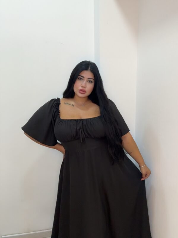 Plus size square neck casual black dress