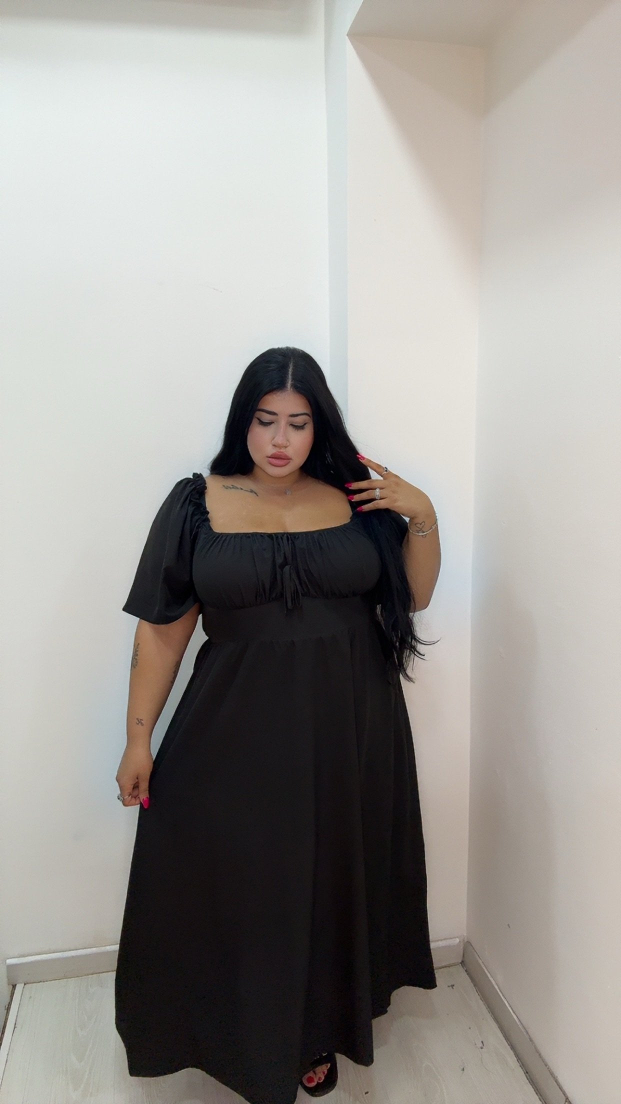 Plus size square neck casual black dress - Image 3