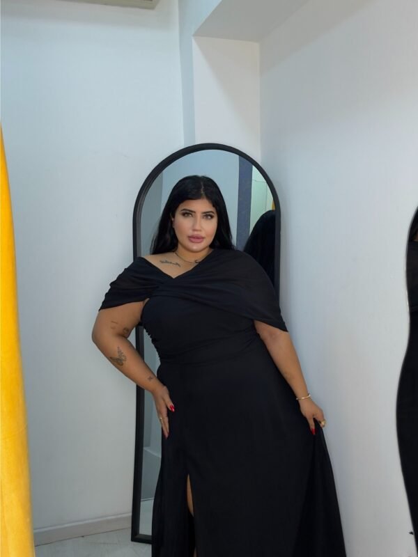 Plus size chiffon off shoulder black dress