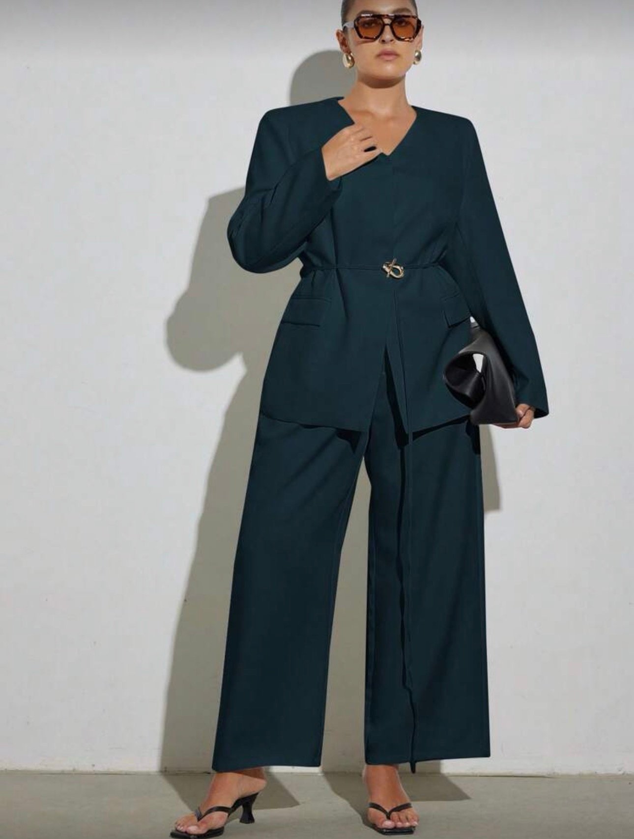 Plus size teal Set suit blazer and pant