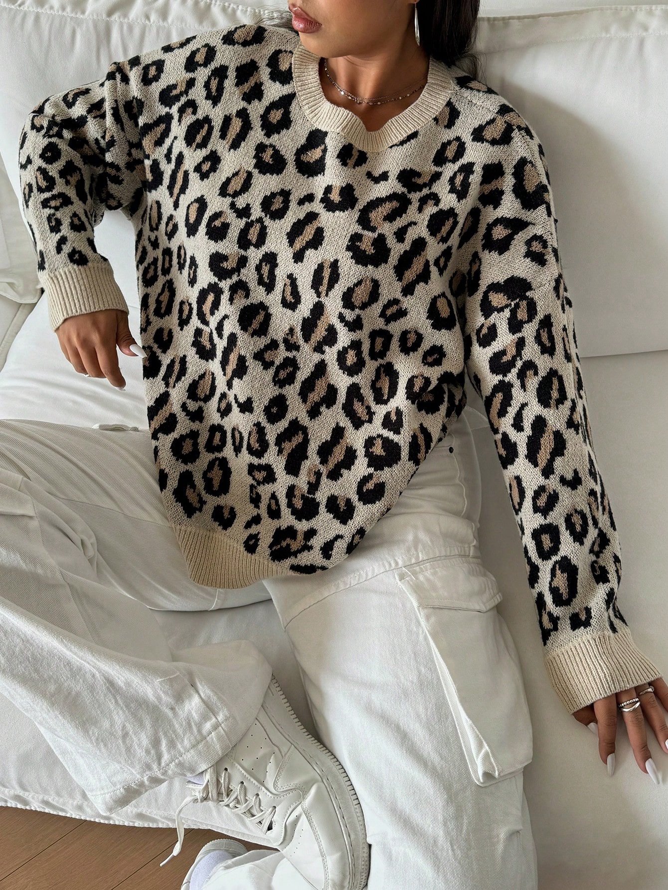 Knit wear leopard pull