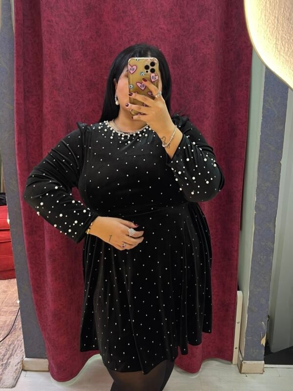 Black velvet pearl dress